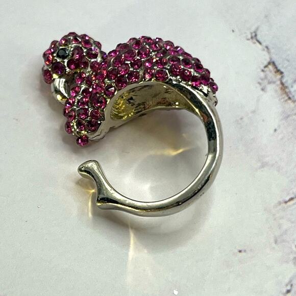 Set of 8 silver tone and pink rhinestone rings - Picture 3 of 15